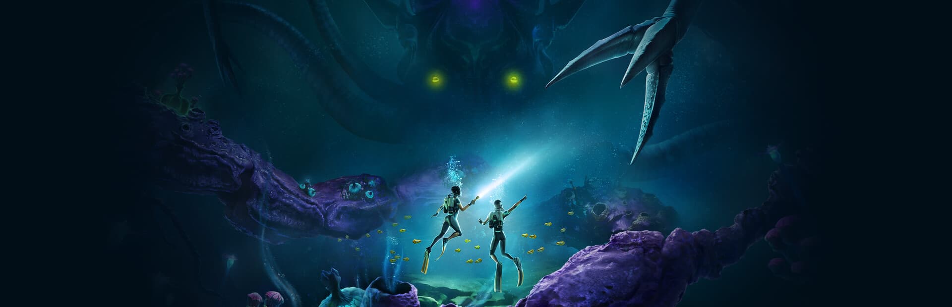 Subnautica 2 — alien ocean world with bioluminescent creatures